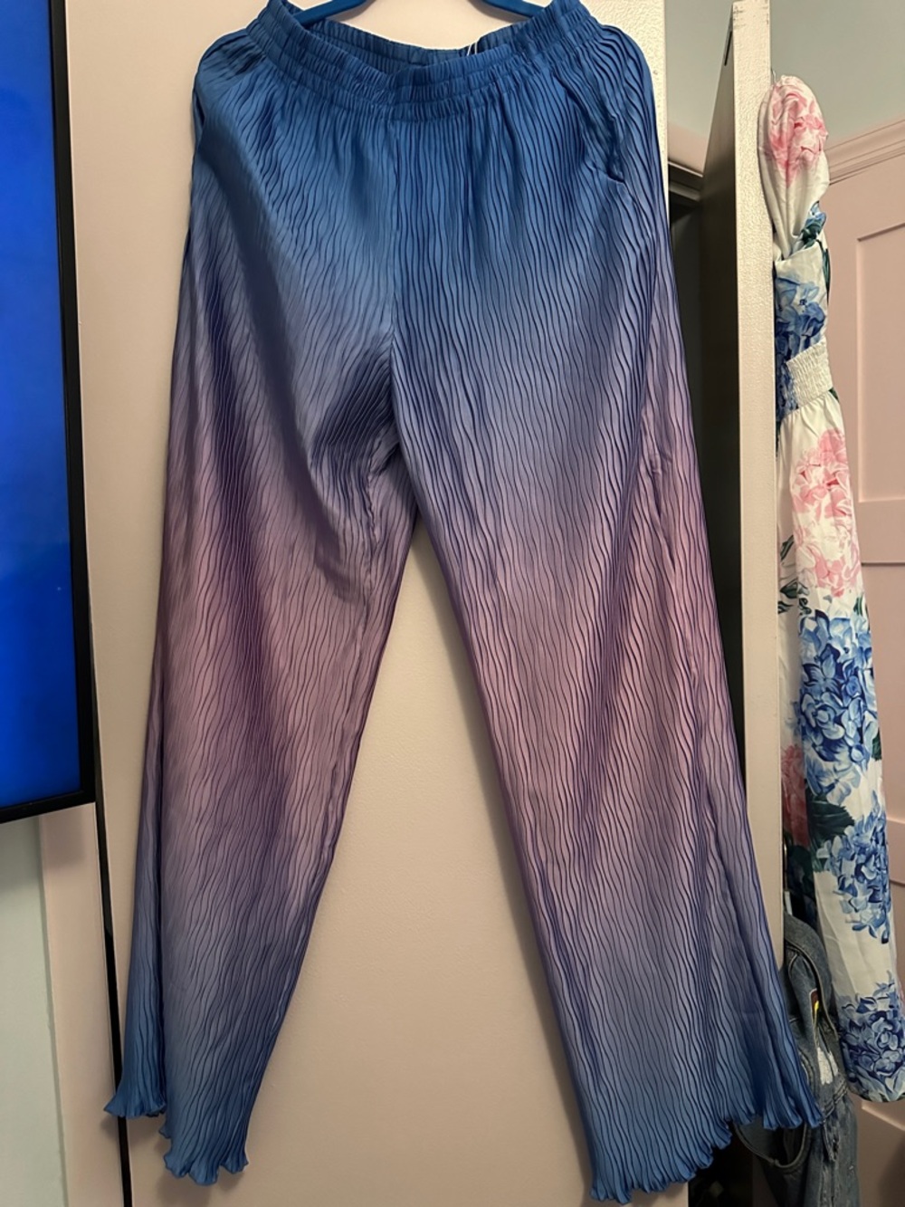 Jonathan Simkhai Ombre Blue to Purple Pleated Pull-On Pants